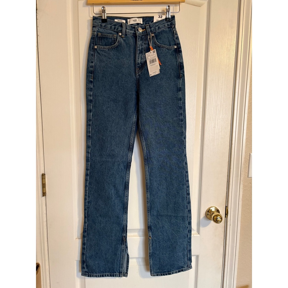 Mango MNG Denim Miranda High Waist Straight Leg Jeans Blue Womens Size 1 NEW